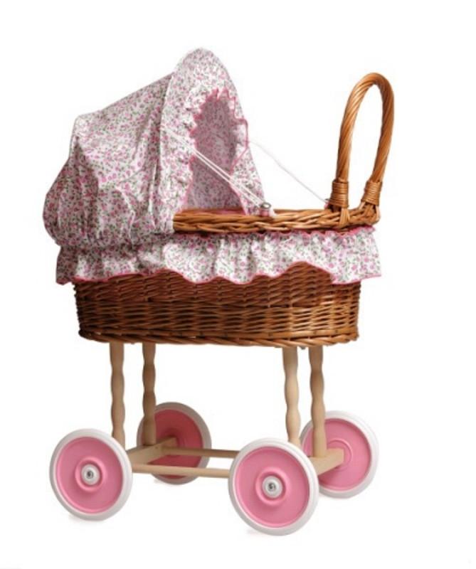 Egmont Toys Rieten poppenwagen met bloemenbekleding