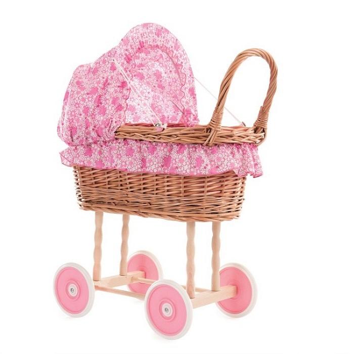 Egmont Toys Rieten poppenwagen met roze bloemen