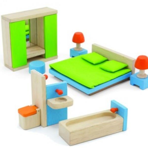 Pintoyn Meubelset voor poppenhuis: slaapkamer en badkamer