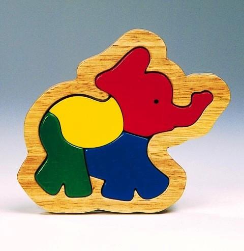 Inlegpuzzel rubberboomhout: Olifant 16x14cm. 5-del